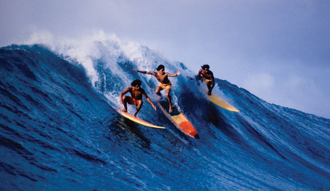 Eddie at Sunset as he would want it: sharing a wave with his boys.