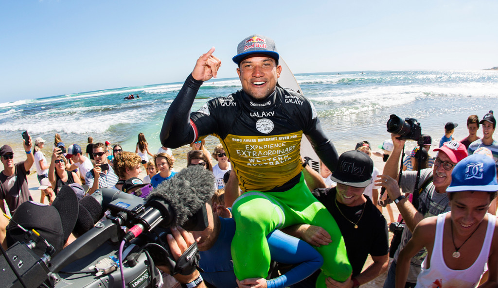 The Drug Aware Margaret River Pro was an event full of shiny newness. To begin with, this was the first year it was a World Tour event. Then part of the contest was run at The Box. And then, to top it all off, a man who has never won an ASP event held up the trophy. Photo: Kirstin/ASP