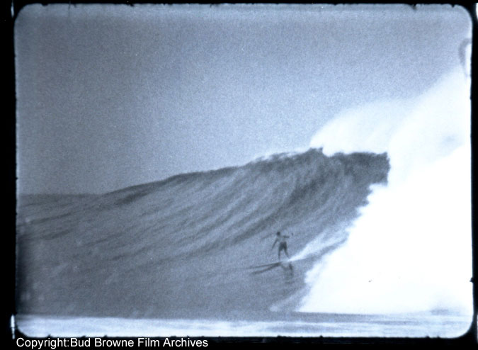 Buzzy Trent on a Makaha monster. Photo: Bud Browne Film Archives