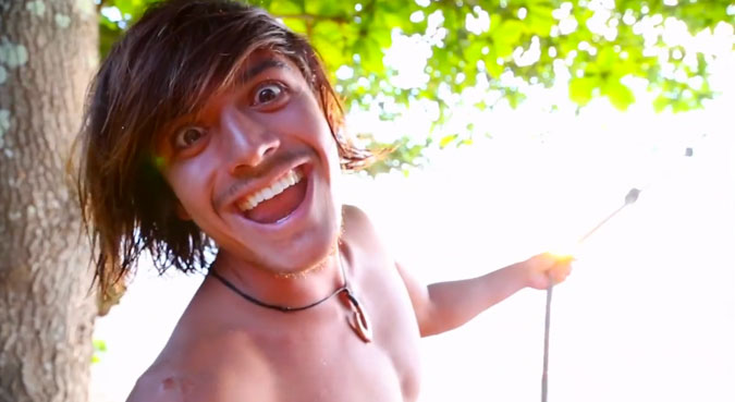 You'd be happy too, if you had that rope swing in your front yard.