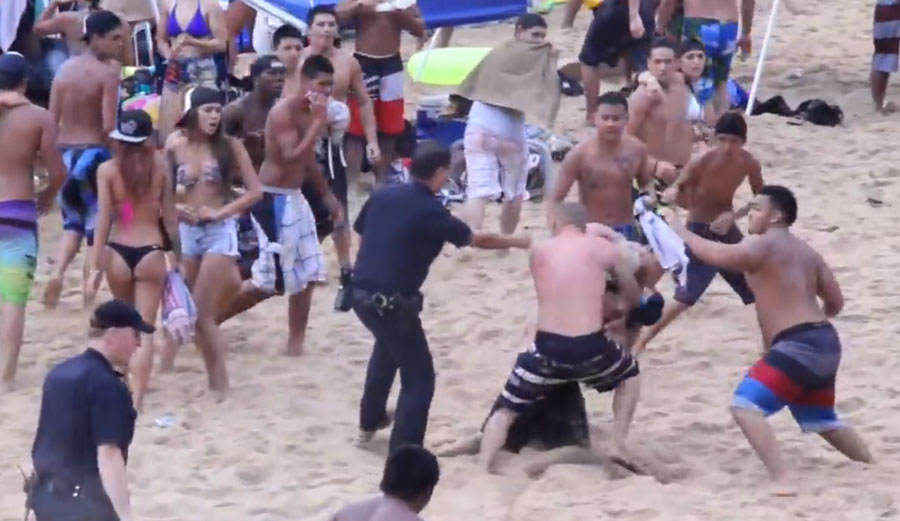 Well, that was unpleasant. A beach fight at Waimea escalated quickly.