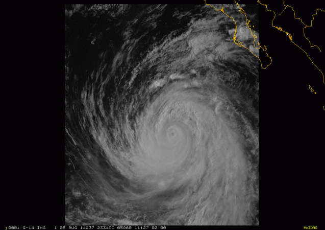 In motion, as of 5:02 p.m. PDT on Monday (8/25) evening. Photo: National Oceanic and Atmospheric Administration
