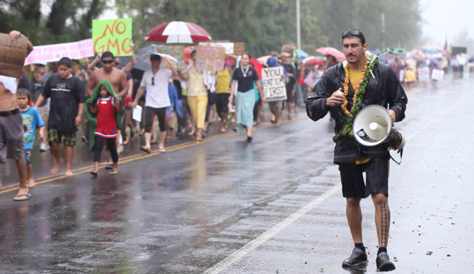 Mayoral candidate Dustin Barca leading an anti-GMO march. Photo: Courtesy of Change for Balance Productions