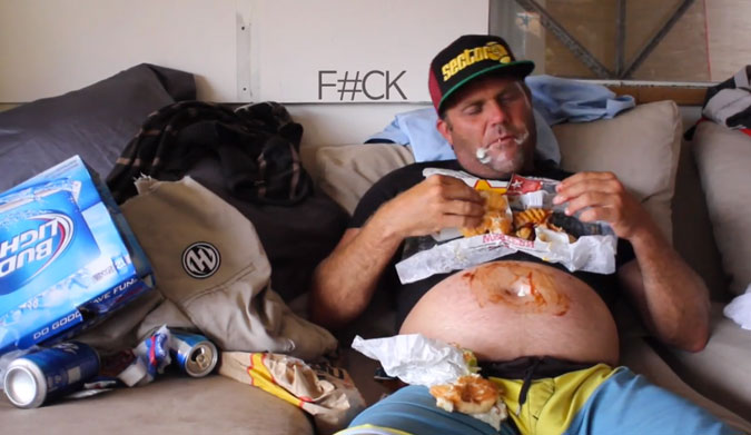 Nothing like Carl's Jr. and Bud Light to kick off a session. And once Ricky kicks it off, he's still the same old Ricky, pitted to the gills.