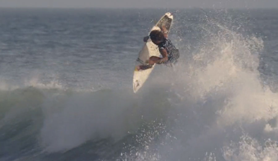 Carlos Munoz warming up to do battle with Gabriel Medina.