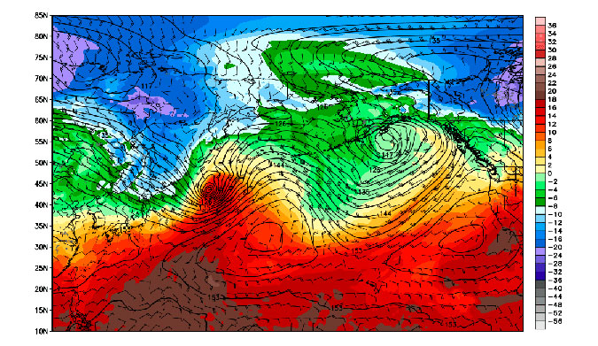 GFS simulated temperatures at an altitude of 5,000 feet.