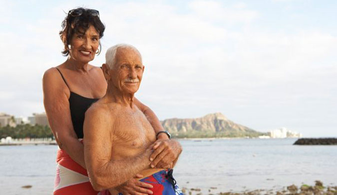 Juliette, Doc's wife of 55 years, with her husband in Hawaii.
