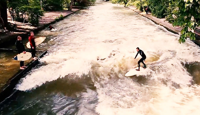 The wave in The Eisbach has turned into a bonafide surfing destination.