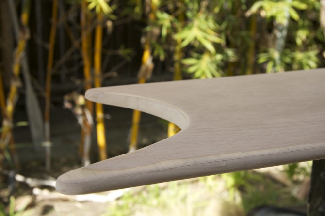 A closeup look at the rails, deck and asymmetric tail.
