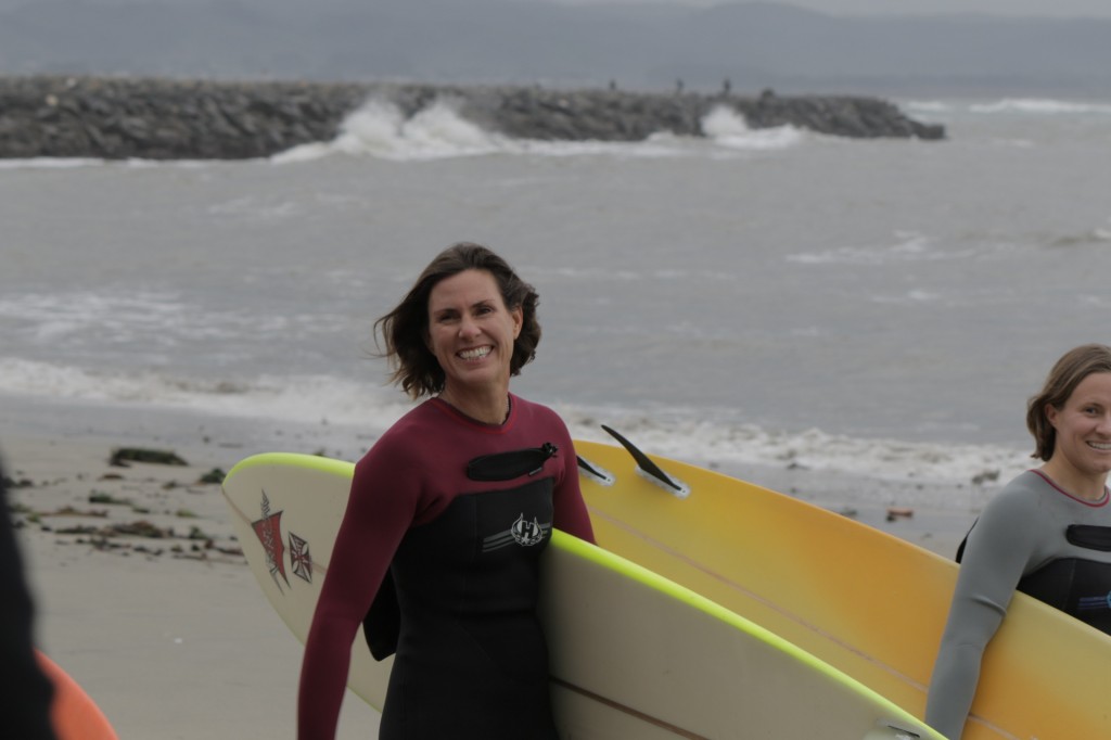 Sarah happy to share her favorite wave with the ladies of the Super Session. Photo Courtesy of the Wickr Foundation.