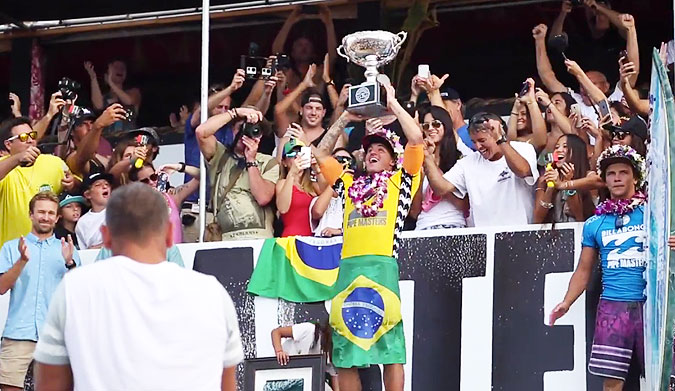 Once I saw what it meant for the nation of Brazil and realized how good it is for surfing, I damn near joined his family's celebratory plunge into the water.