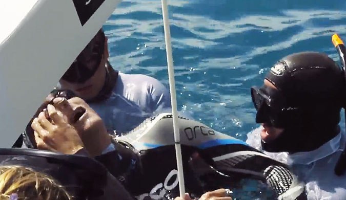 In an attempt to break his own world record, Trubridge came within just feet of the surface before realizing he wasn't going to make it.