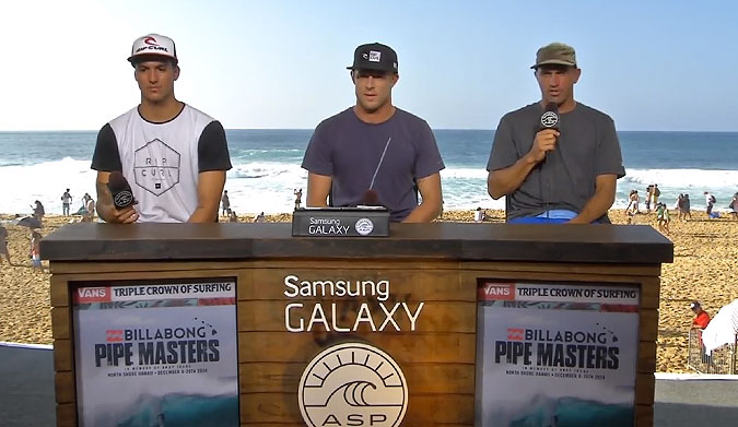 After a day at the Pipe Invitational that culled the list of hopeful wildcards down to four, Kelly Slater, Gabriel Medina, and Mick Fanning sat down and talked shop.