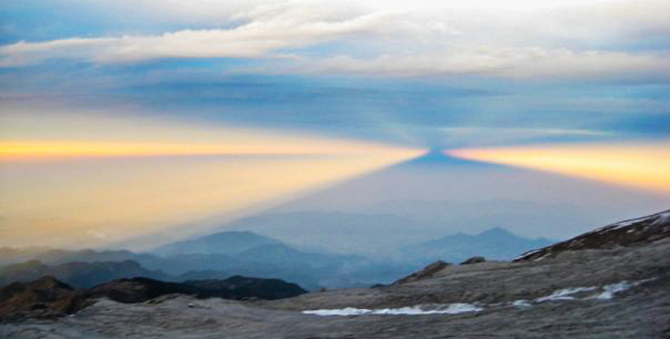 The shadow cast by the setting sun. Photo: Baby James