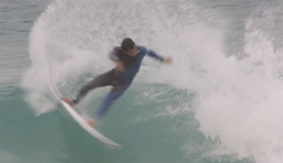 Jeremy Flores on Kelly Slater's Board in Portugal