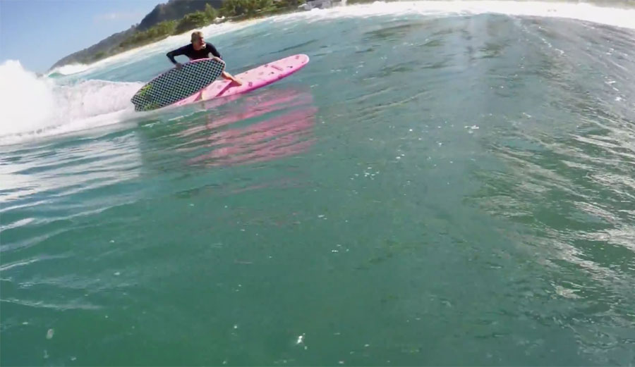 JOB double pink soft top board transfer at pipeline.