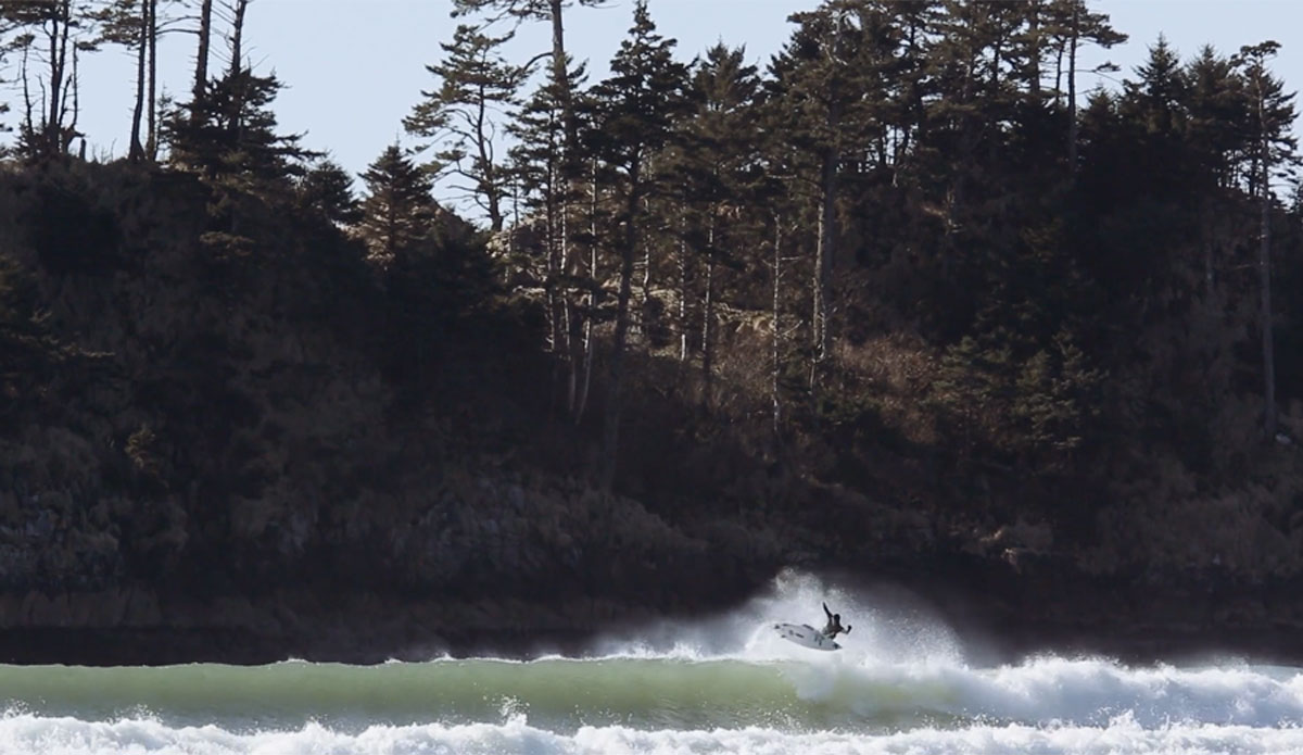 Surfing in the frigid north pacific in Canada.