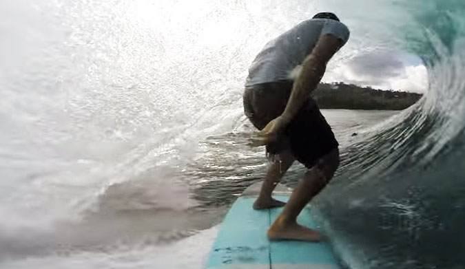 Harley sneaks into a few deep Sumbawa tubes on a board that most wouldn't think could fit in there–but Harley does it, and he does it with style.