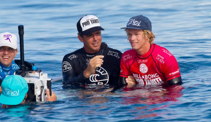 You don't even have to wait till the competitors paddle in to see a post-heat interview. Photo: Kirstin Scholtz | WSL