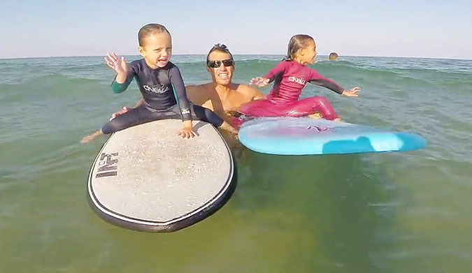 For me, this video means gratitude–to share the stoke with a good friend and our kids learning to surf together.