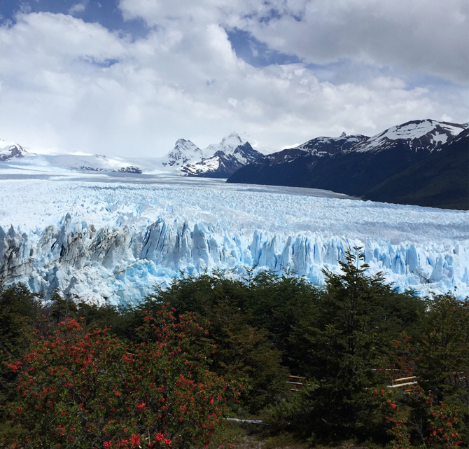 Shot by Kim G. in El Calafate, Argentina; aligning elements along the imaginary lines dividing an image into thirds — the way the trees, glacier, and mountains are seen here — can bring balance to a composition. App Used: Camera