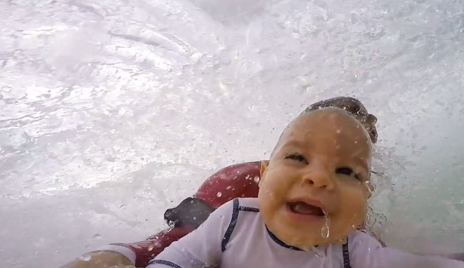 We're not here to judge Tirado, anyway. We're just here to watch a baby getting barreled... and loving it.