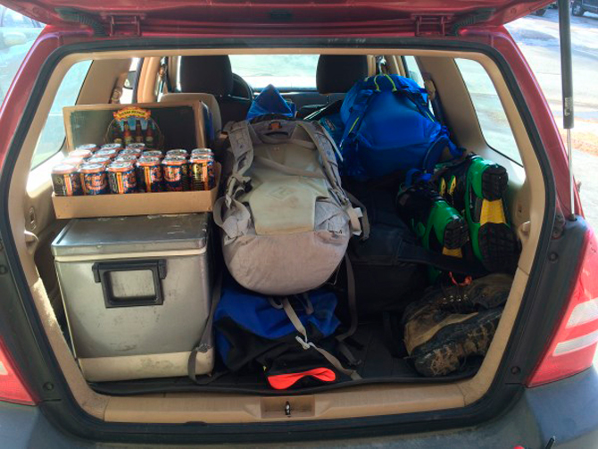 Fully loaded, we of course brought only the essentials on the drive from Anchorage to Valdez. Photo: Ian Bolliger