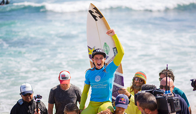 Courtney Conlogue (USA) claims victory at the Drug Aware Margaret River Pro. Image: WSL / Kirstin