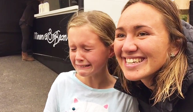 Carissa Moore makes a little girl cry, just because she's Carissa Moore. She does tend to have that effect on people.