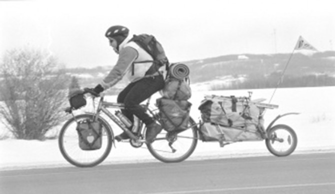 Eruç’s kit loaded onto his touring bicycle. Photo: Michael Heintzman