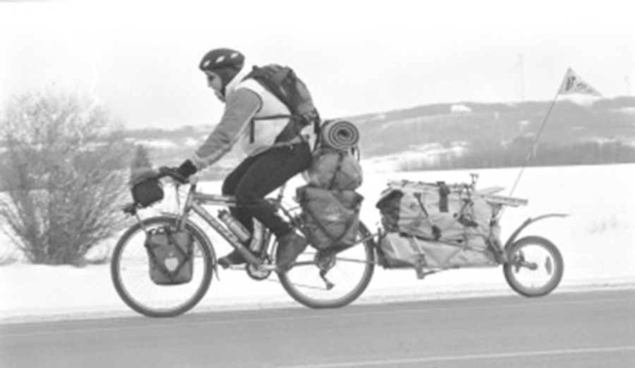 Eruç’s kit loaded onto his touring bicycle. Photo: Michael Heintzman