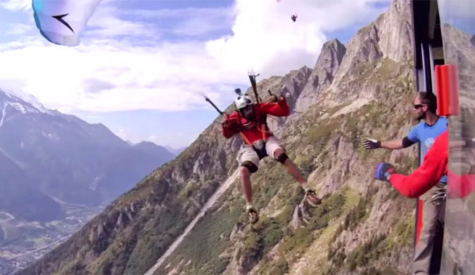 Paragliding into Moving CAble Car