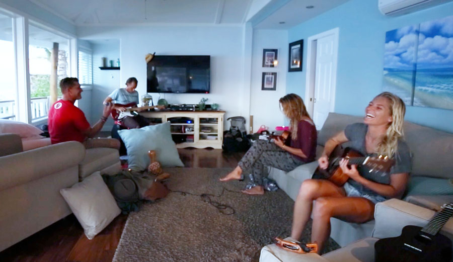 Stephanie Gilmore Tom Curren Leann Curren playing music