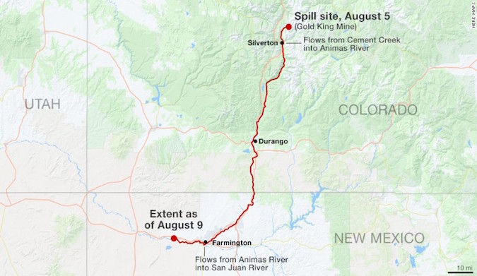 The spill is already in New Mexico and is making its way westward. Photo: CNN