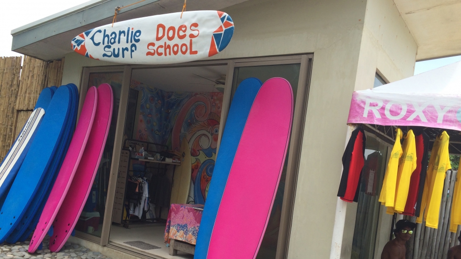 A surf shop in Baler, Philippines, where Francis Ford Coppola filmed the surfing scenes from Apocalypse Now. Photo: Jason Strother