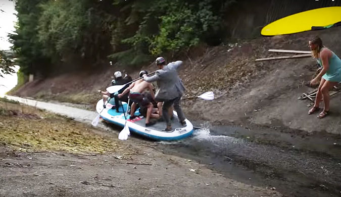 A supsquatch is a huge inflatable raft that resembles an elf's shoe, and there isn't a whole lot of control–you just paddle your ass off and hope you don't eat shit.