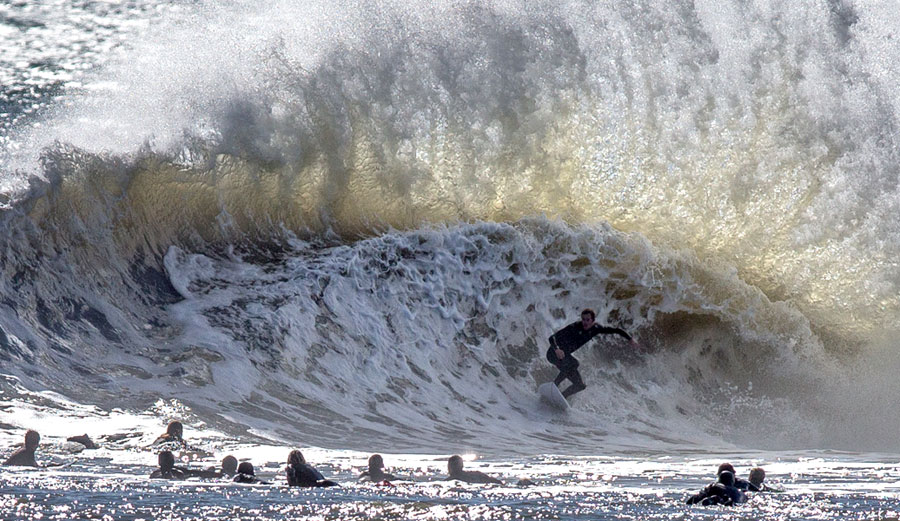 This year's El Nino has brought two things to Southern California: lots of rain and lots of waves. At the sandbar in Santa Barbara, it brought a whole lot of refraction action.