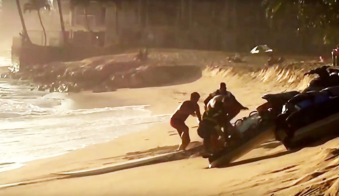 Without the heroic actions of the lifeguards on the beach that day, he's got a fighting chance.