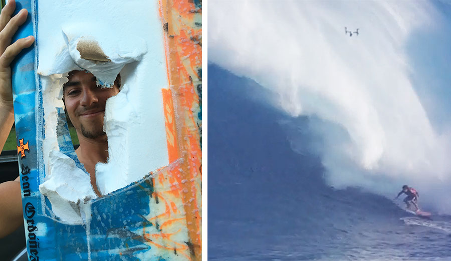 As the lip came down hard, Tyler's leg drove straight through the deck of his SOS Shapes gun.