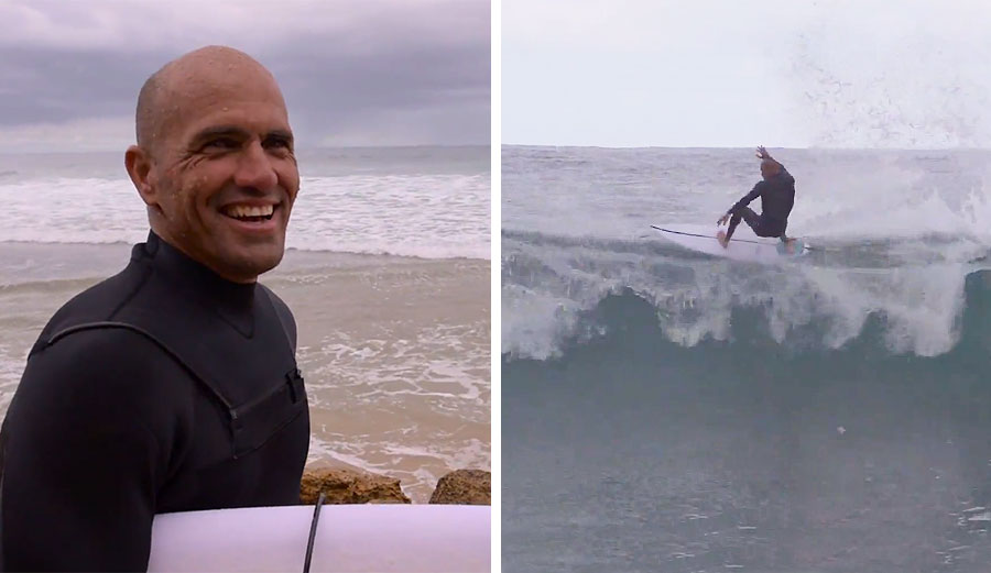 The board in the video above was created by none other than Simon Anderson, and Kelly Slater decided he'd take it out at Winkipop.