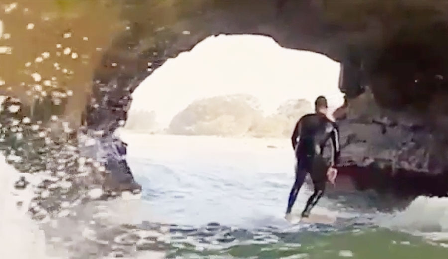 Normally known for his talent at Maverick's, Tashnick found a little wave through a natural tunnel and decided to get a very solid barrel.