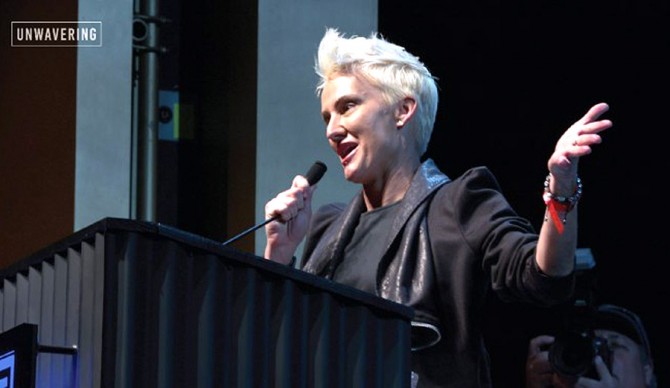 Keala Kennelly delivers her kick-ass acceptance speech at the Big Wave Awards. Photo: Unwavering