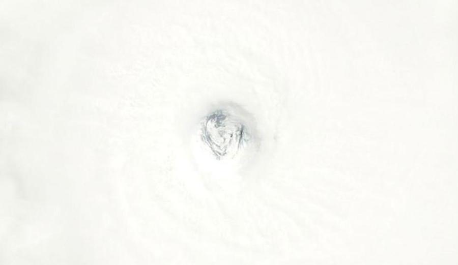 An image from NASA's Terra satellite zooms in on Fantala's eye Sunday. Photo: NASA