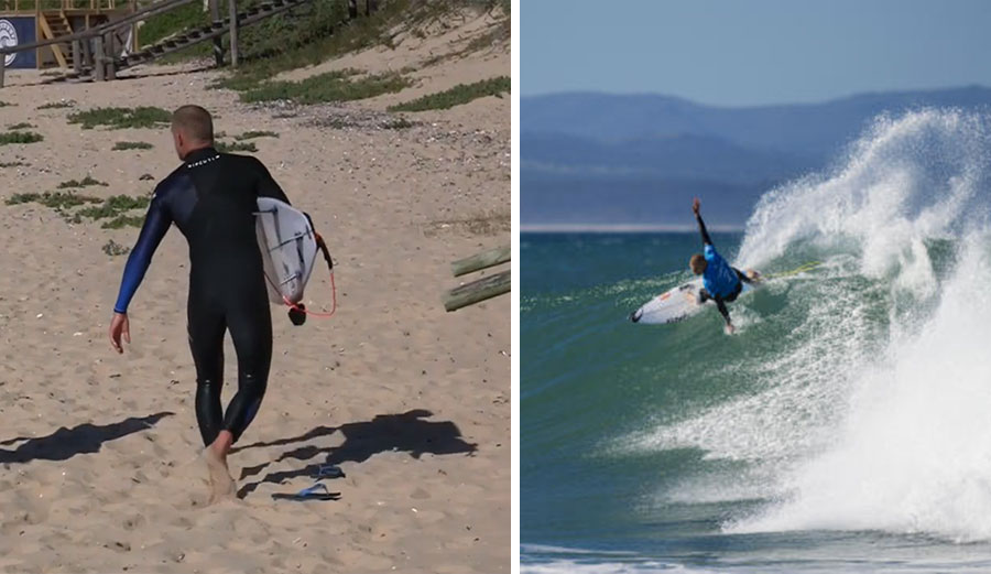 Mick Fanning limped off the beach the day after he showed up in J-Bay. Photos: WSL