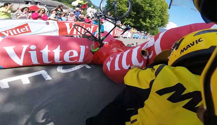 Adam Yates was the unfortunate victim of a banner collapse at the Tour de France.