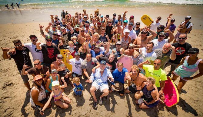 A group shot with Tom Morey in the center. Photo: Sean Loh