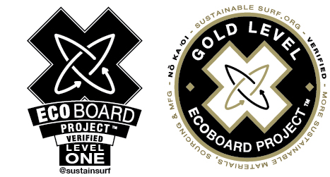 These logos designate more sustainable surfboards verified by the ECOBOARD Project.