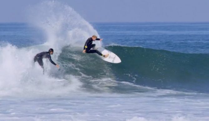 If someone thinks they can juice a wave better than the first in line, it might lead to a situation like this. Photo: Screenshot/Vimeo