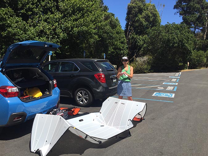 Unfolding the folding kayak.