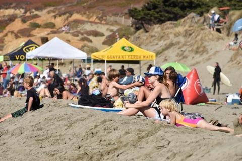 The beach was lined with sponsor tents and spectators.